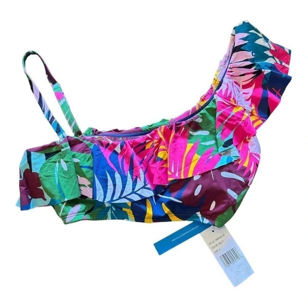 Bleu Rod Beattie On A Brighter Note Ruffle One Shoulder Swim Top NWT